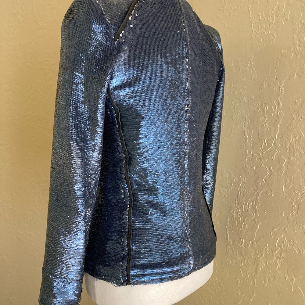 Iro Sequin Dylan Moto Jacket Size Xs Blue Sparkle… - image 3